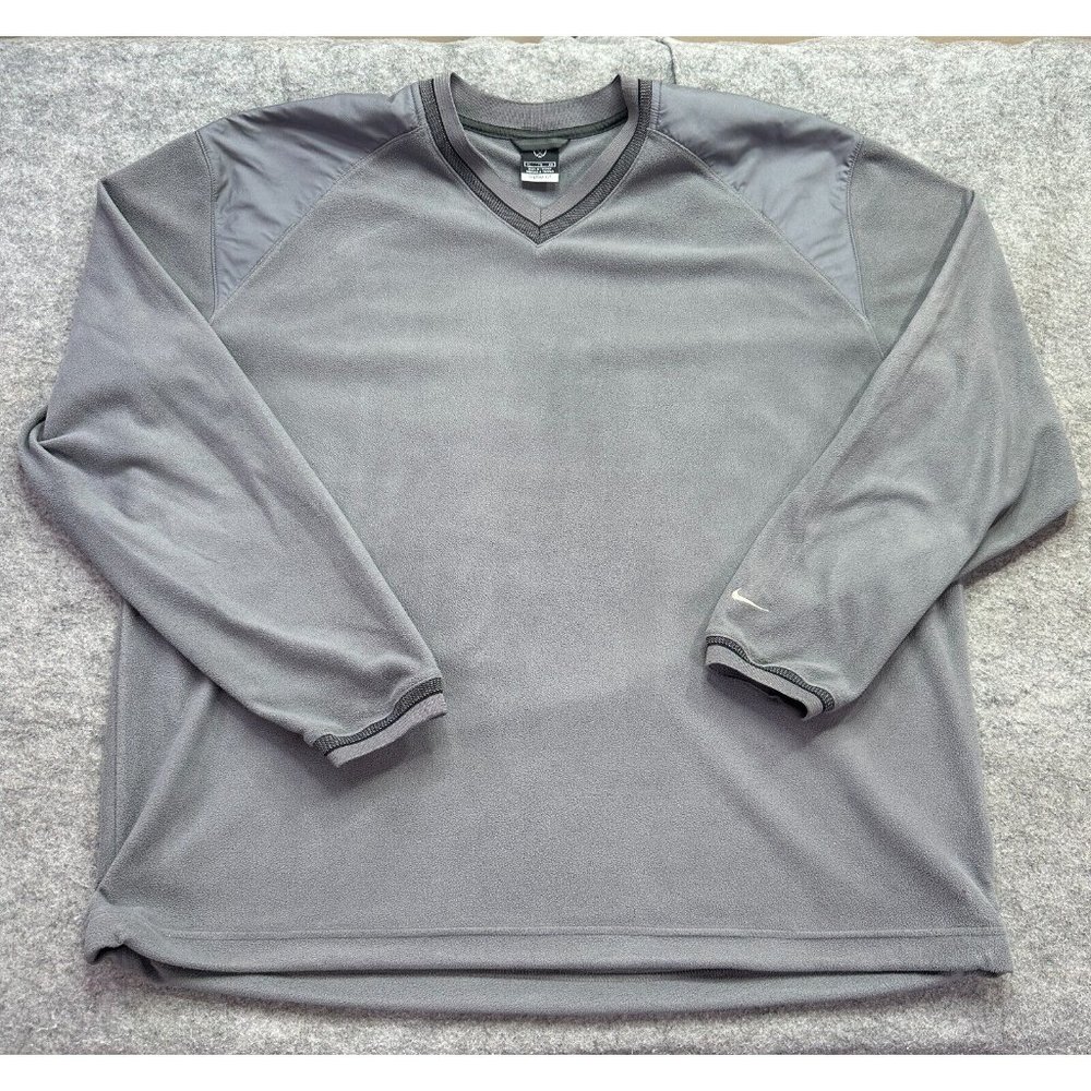 Nike Sweatshirt Men XL THERMA-FIT Gray V-Neck Fleece Pullover Insulated